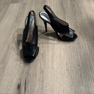 Michael Kors Black Leather Peep-Toe Slingback Stilettos sz 8